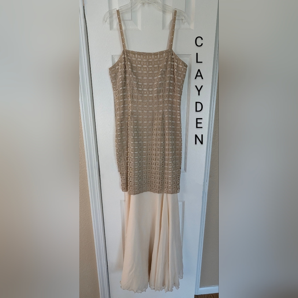 NWT Clayden Gold and Cream Formal Gown Sz S